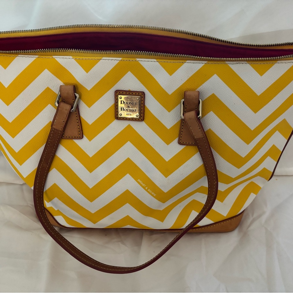 Dooney & Bourke Yellow and White Chevron Tote